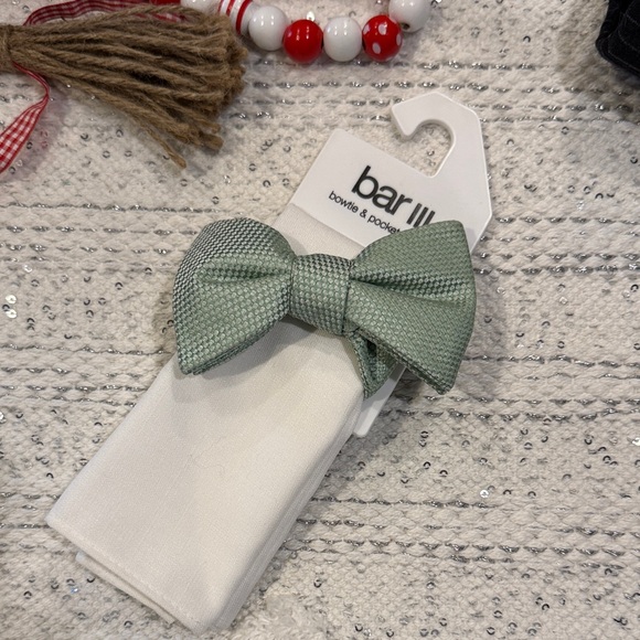 Bar III Other - Bar III Sage Green Bow Tie and White Pocket Square Set
